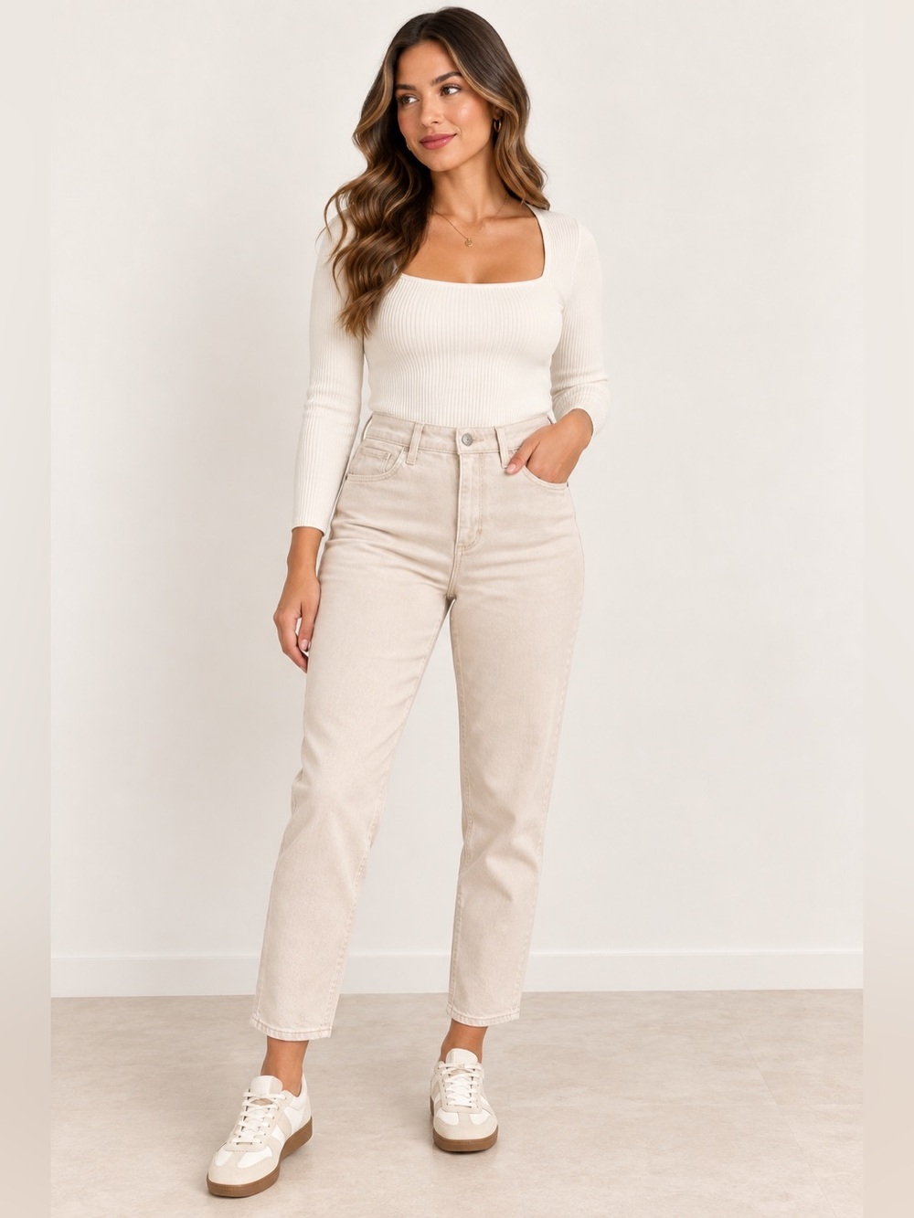 Hollister Curvy High-Rise Mom Jeans Women’s 9R W29 L27 Beige Cream Vintage Stret